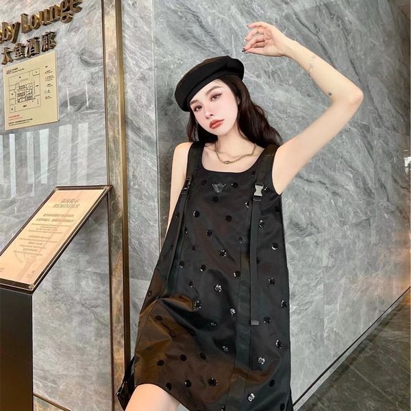 

71% off 2022 summer new trendy men's women's clothing p's 22ss nylon fabric sequin wave point heavy industry strap dress supe, Black;gray