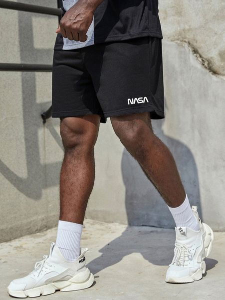 

extended sizes men letter graphic shorts 355s#, White;black