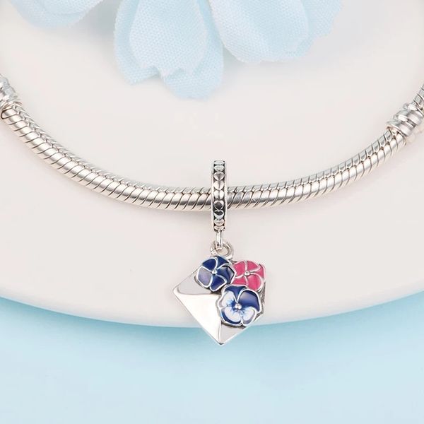 

2022 spring silver beads pansy flower envelope dangle charm fits pandora bracelet woman diy beads for jewelry making 790787c01, Black