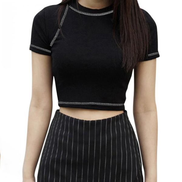

women summer y2k t shirts short sleeves round neck slim fit casual pullover crop nyz shop 220602, White