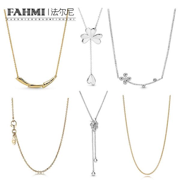 

fahmi i00% 925 sterling silver shine pandora gold anchor chain butterflie necklace four-leaf clover petal necklace flower stem nec341f