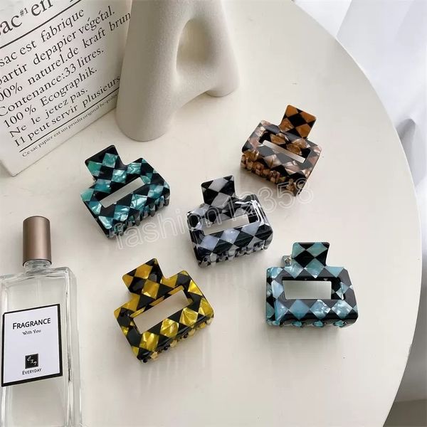 

length 5 cm checkerboard square clamp hollow out medium hair clips acetic acid claw hairpins head wear ponytail scrunchies accessories, Slivery;golden