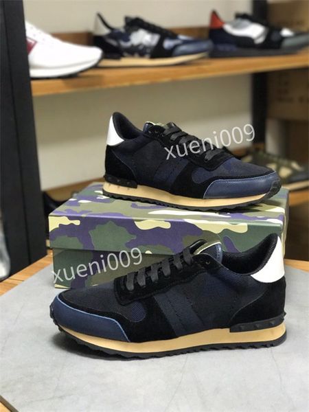 

women men studded leather suede shoes camo camouflage sneakers studded casual trainers walking xg201019, Black
