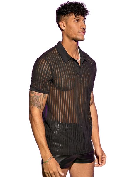 

men striped sheer polo shirt r6wd#, White;black