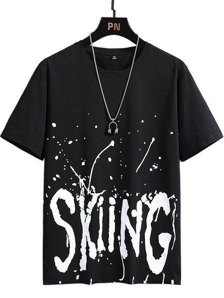 

men paint drip & letter graphic tee k1w5#, White;black