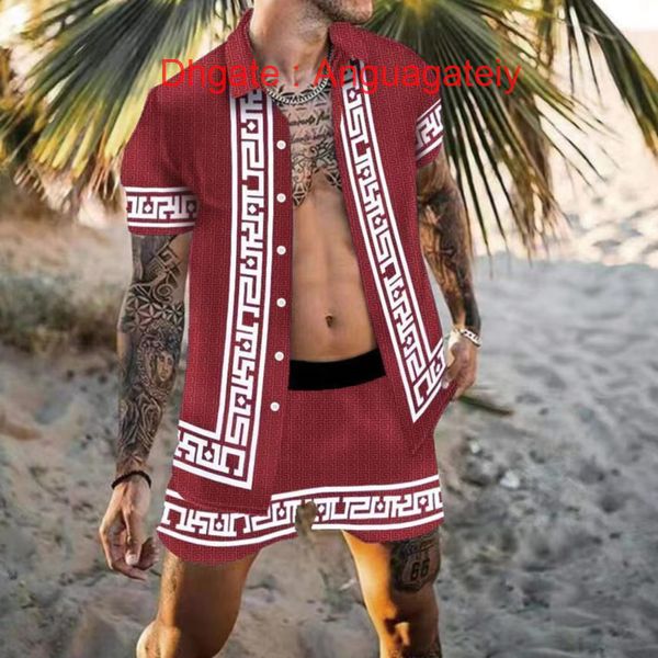 

men's summer casual shirts tracksuit hawaiian sets t-shirts printing luxury swim short sleeve button men shirt suit vacation beach fash, White;black