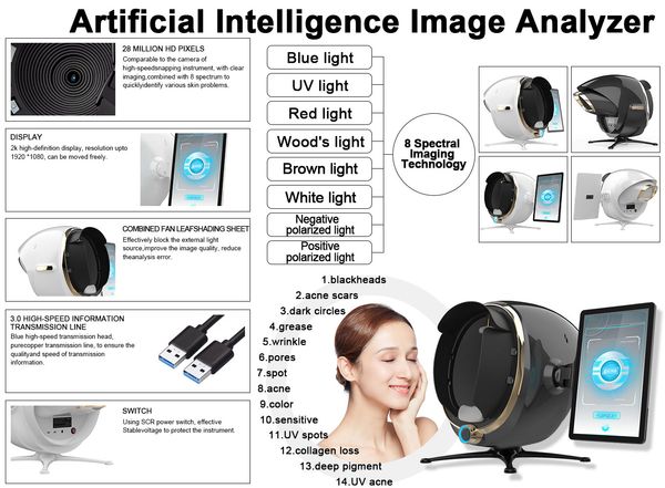 

portable spa use 3d skin hair analyzer machine magic tester face acne scanner facial mirror system device
