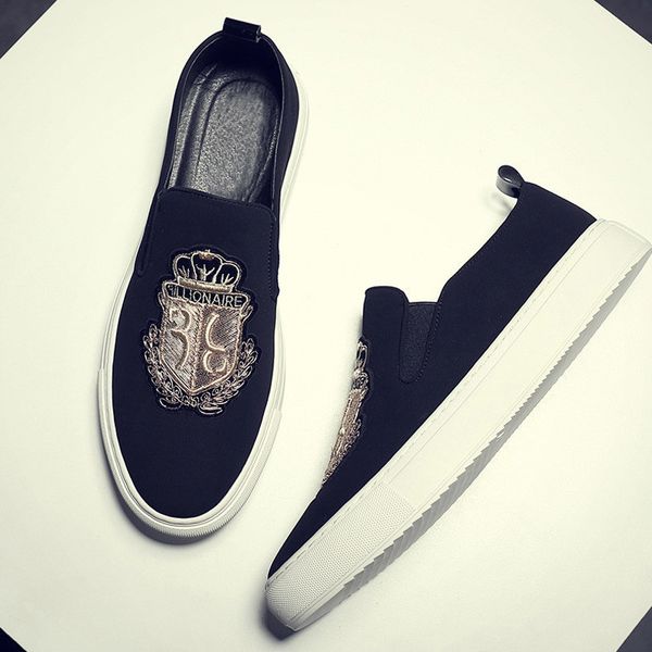 

spring autumn men leather casual shoes man slip on luxury embroidery suede flat skate trend loafers 220808, Black