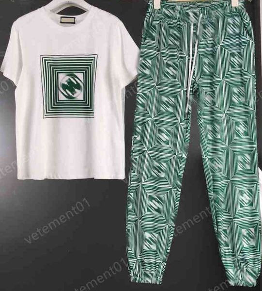 

womens two piece pants maze summer white t-shirt and green logo-print pants 2 piece sets luxury designer tracksuits women clothing 0912