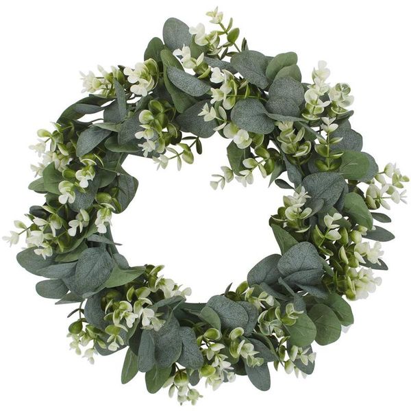 Fiori decorativi ghirlande simulazione ghirlanda anello lisimachia campo a sospensione knocker round eucaliptus foglia decorazione appeso accessoria