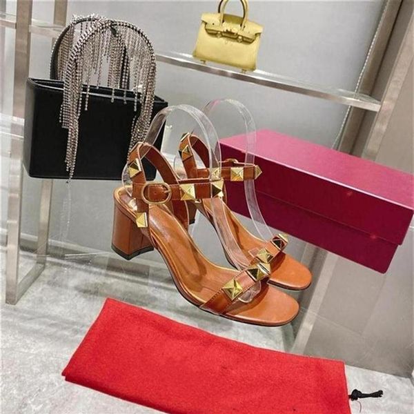 

classic high heeled sandals party fashion 100% leather women dance shoe designer heels suede lady metal belt buckle thick hee286l, Black