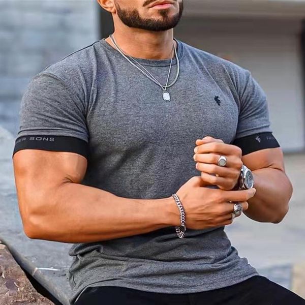 

shirt men short sleeve workout gym tshirt cotton loose running fitness streetwear hiphop sport tees clothing 220621, White;black