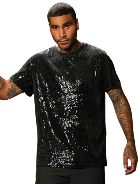 

men solid sequin tee 72tc#, White;black