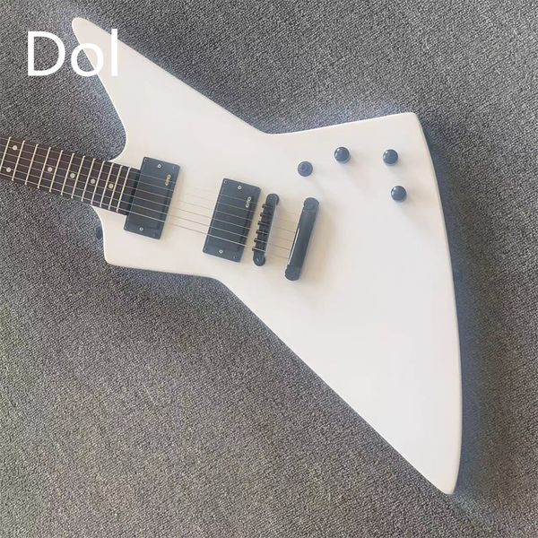 

rare james hetfield eet fuk mx-220 cream explorer electric guitar china active emg pickups 9v battery box middle finger inlay black hardware