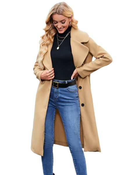 

lapel neck single breasted overcoat k1i4#, Black