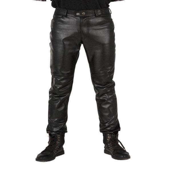 

men's pants wholesale- arrival autumn fashion mens black leather slim fit korea motorcycle trousers winter skinny for man 381 u5xf#