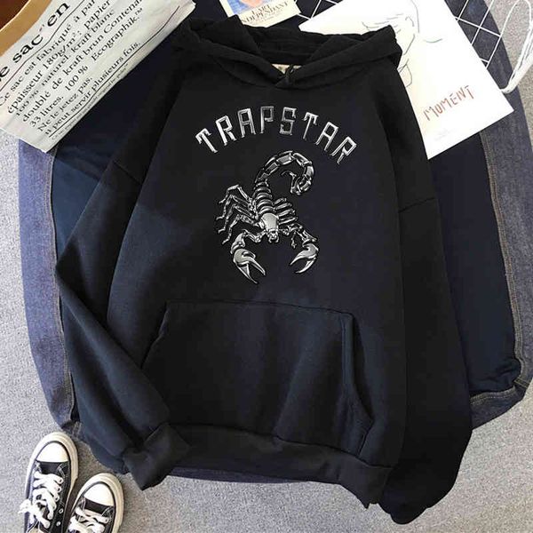 

trapstar scorpion sticker print hoodies men anime loose streetwear harajuku hoody autumn casual pocket new mens pullover, Black