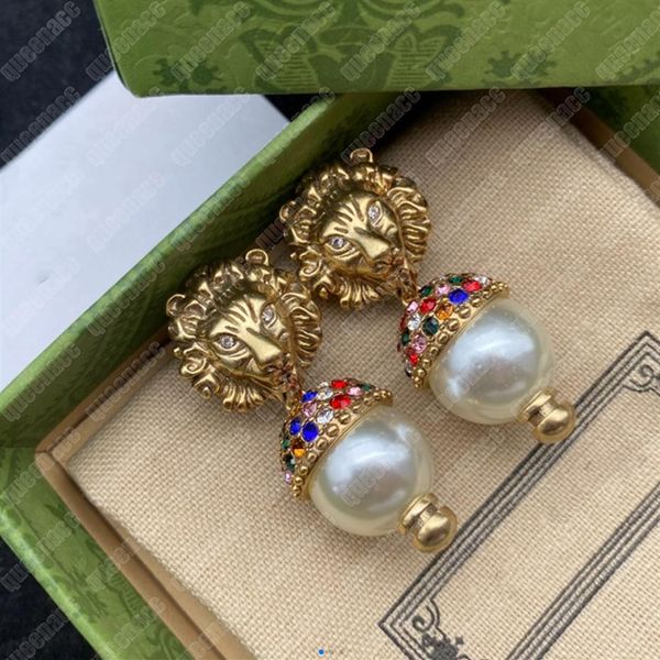 

fashion women earrings classic designer jewelry luxury pearl lion earring ladies ear studs retro designers 2204295wu237q, Golden;silver