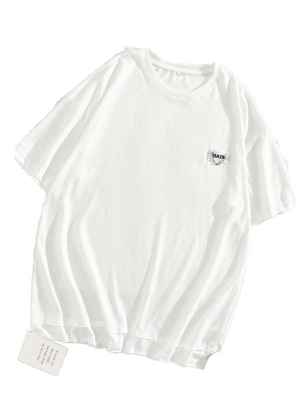 

men chain & letter patched detail tee h1kz#, White;black