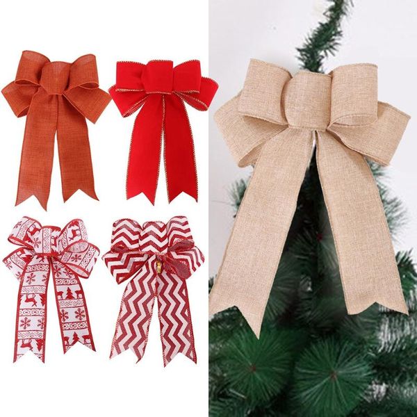 Flores decorativas grinaldas de Natal Large Bowknot 5 Cores Ribbon Arrenha pendurada Ornamentos do presente de festa presente de natal decoração 2022 Navidad