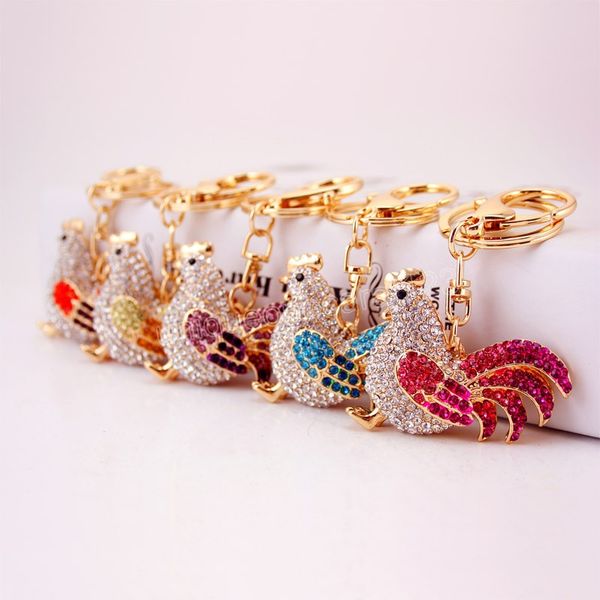 

cute rhinestone hen key chains car keychain animal keyrings bag charm fashion women trinket key ring party gift, Silver