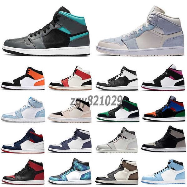 

2022 men 1 basketball shoes 1s og pink green university blue court purple royal bred toe unc obsidian game sneakers trainers, Black