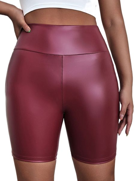 

wide waistband pu leather biker shorts m9dy#, White;black