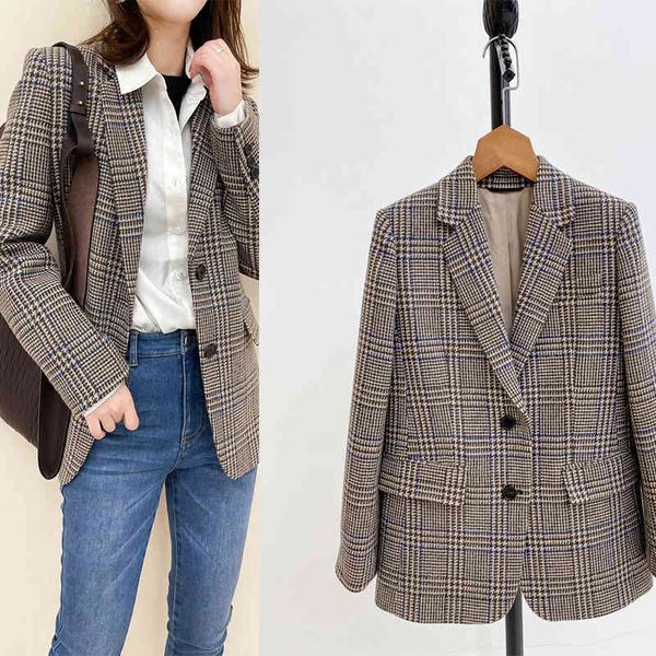 

women's suits blazers 21 autumn winter  thousand bird lattice wool suit thickened british style women's yuan, White;black