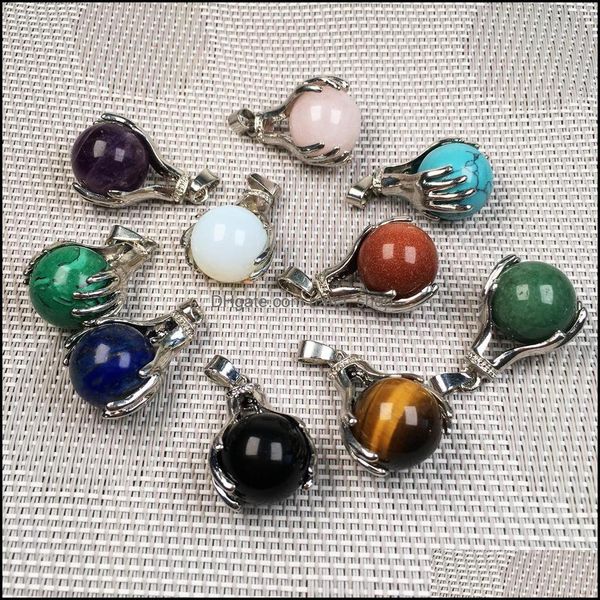 

charms jewelry findings components natural stone tigers eye rose quartz opal ball palm pendants diy necklace dhmg5, Bronze;silver