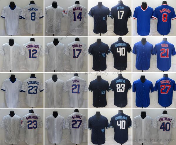 Filme College Baseball usa camisas costuradas 8 And Renawson 12 Kyleschwarber 17 Krisbryant 21 Sammysosa 23 Rynesandberg 40 WillsonContreras 27Suzuki Nova cidade