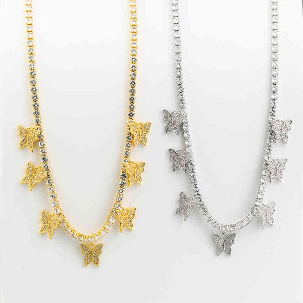 

bling necklace jewelry gold sier tennis chain zircon butterfly necklace, Silver