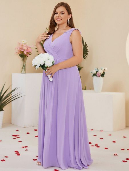 

plus ruched surplice neck ruffle trim chiffon maxi bridesmaid dress q5hv#, Black