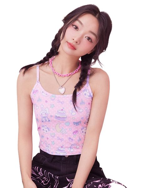 

kawaii cartoon graphic cami t233#, White