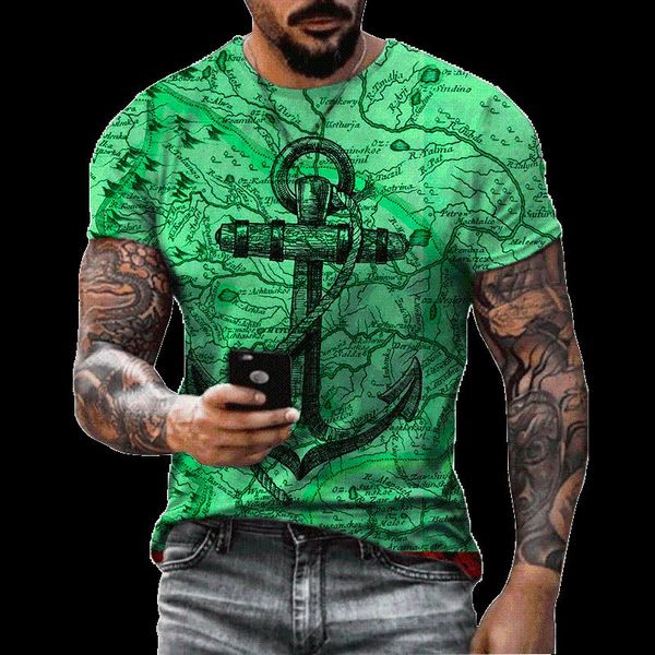 Erkek Tişörtleri Retro Tekne Ankrajı Tasarısı T-Shirt Moda Yaz Gündelik Kısa Kollu Gevşek Tshirts Hip Hop Street Gömlek Erkek Tops