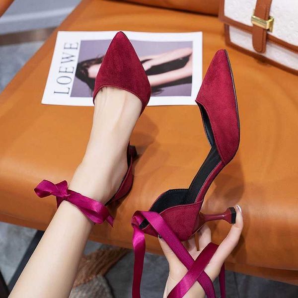

classic luxury paris women's shoes fashion high heels pointed toe pumps sandals 2022 summer versatile suede black beige zapatillas muje