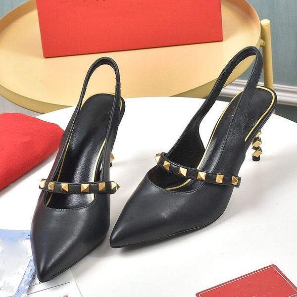 

designer high heel sandals leather summer women's shoes metal buckle party fashion dress shoes, Black