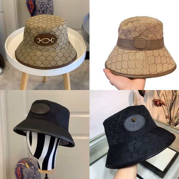 

22ss wholesale 8style classic double g letter bucket hat fashion men women wide brim hats pu leather fisherman cap sunshade four season ocha, Blue;gray