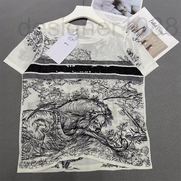 

women's sweaters designer jungle embroidery round neck knitting short sleeve women's thin summer t-shirt 2022 new casual style sim, White;black