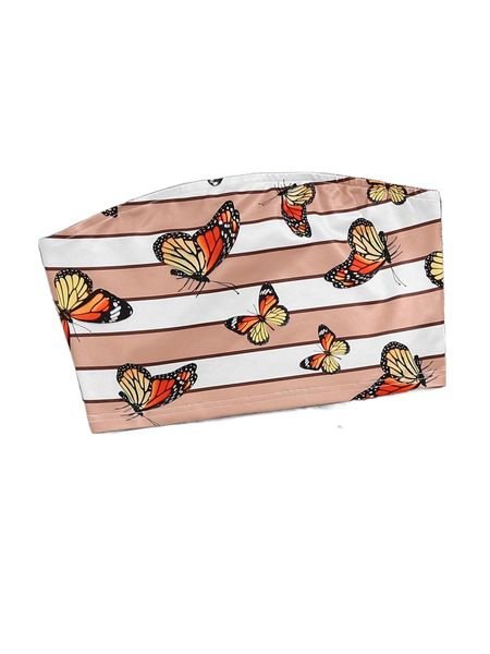 

striped & butterfly print crop tube u9ud#, White