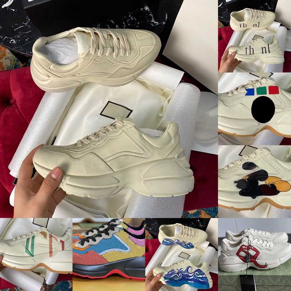 

2021 designer shoes rhyton sneakers beige men trainers vintage luxury chaussures women casual high quality, Black