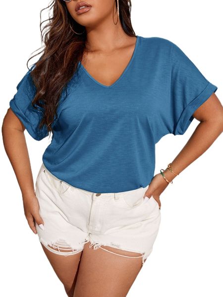 

plus slub knit cuffed dolman sleeve tee v524#, Black