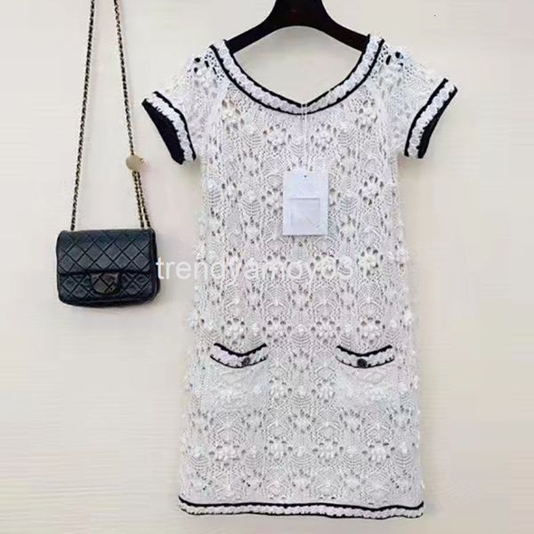 

women's sweaters spring product xiaoxiangfeng slim fit hollow out wool knitted short sleeve yuan collar lazy style dress for women, White;black
