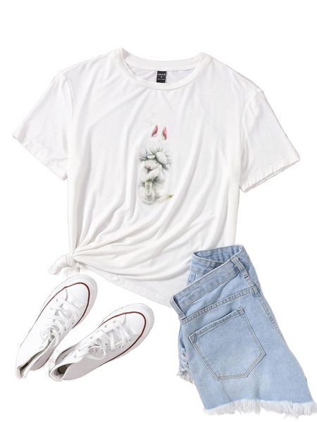 

x oxana fomina drop shoulder floral & animal print tee b6fq#, White