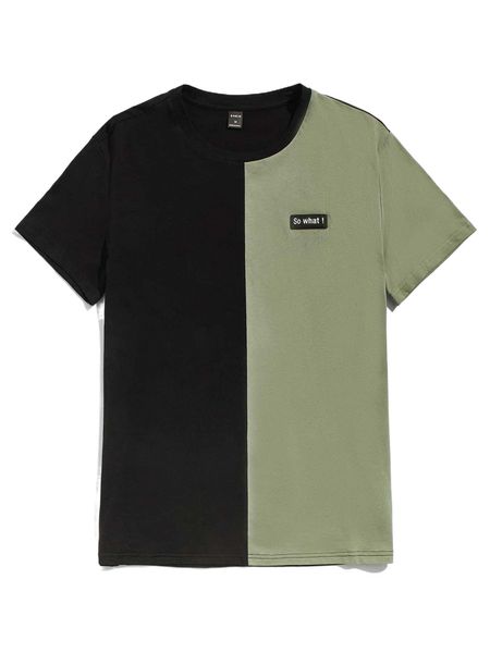 

men colorblock slogan patched tee u0vs#, White;black