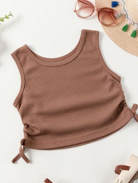 

toddler girls waffle knit ruched bow side tank she, Blue