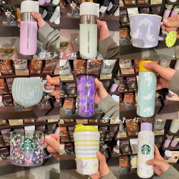 

japan starbucks cup 2022 butterfly swallow cold change glass mug stainless steel cup drinking cup