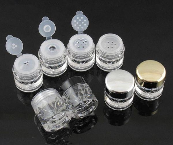 5g Mini Diamond Shape Powder Loose Bottle Caixas vazias caixas de viagem Cosmética Glitter Shadow Pots Bottles com Sifter e tampas SN6531