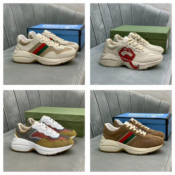 

casual shoes vintage rhyton sneaker sandals designer plaid pattern platform classic suede, Black