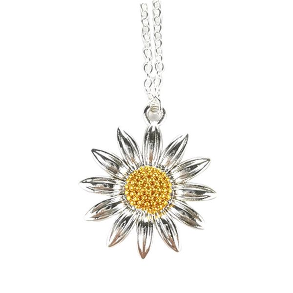 

two-color daisy sunflower small daisy sunflower collarbone short necklace, Silver