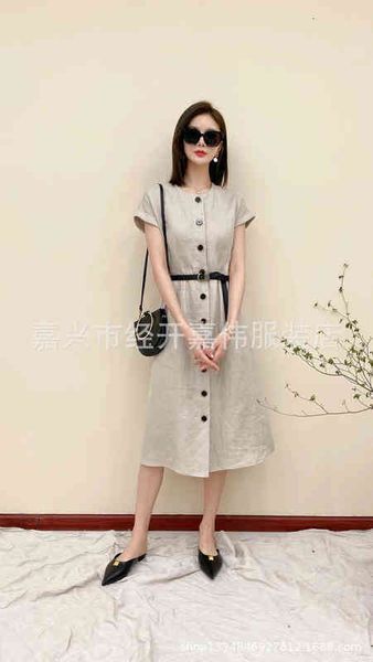 

casual dresses xiaohe light luxury women's fabric ic round neck rain dew linen dress medium length summer, Black;gray
